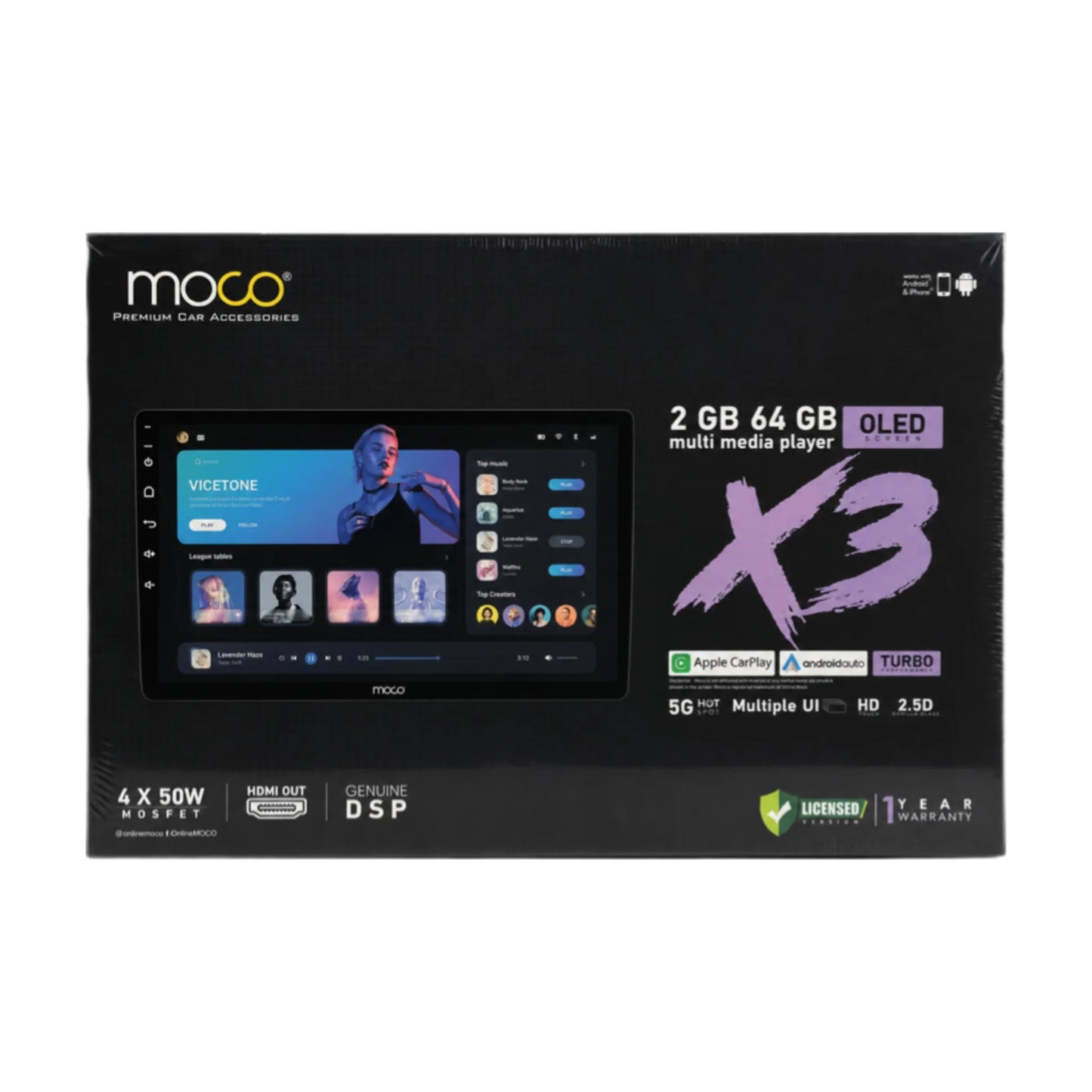MOCO X3 Android Stereo | 2GB RAM + 64GB Storage | Wireless Apple CarPlay & Android Auto | 9-Inch HD Touchscreen