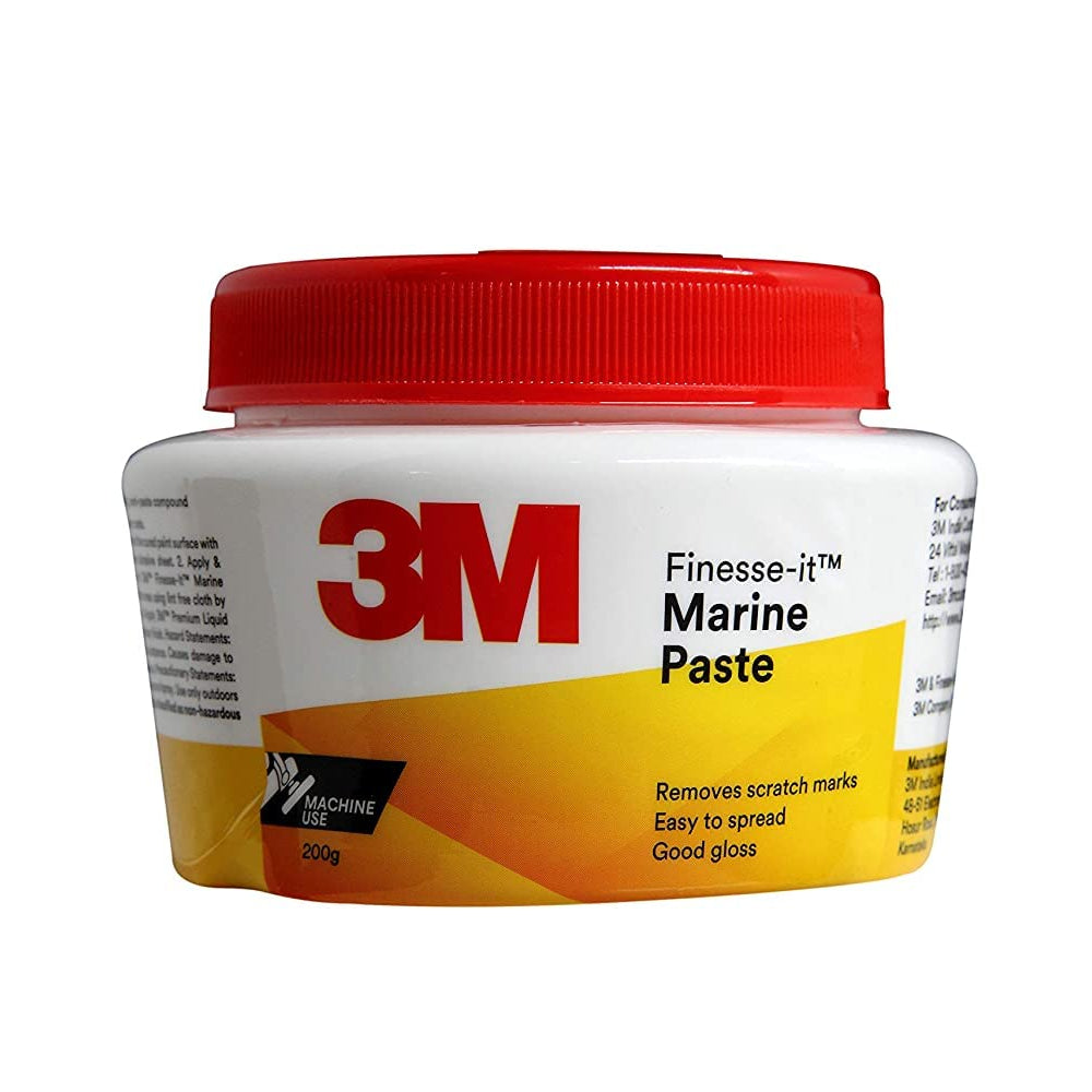 3M Finesse It Marine car paste used for removing minor scratches and heavy oxidation from surfaces while enhancing gloss and restoring smooth finish on vehicles