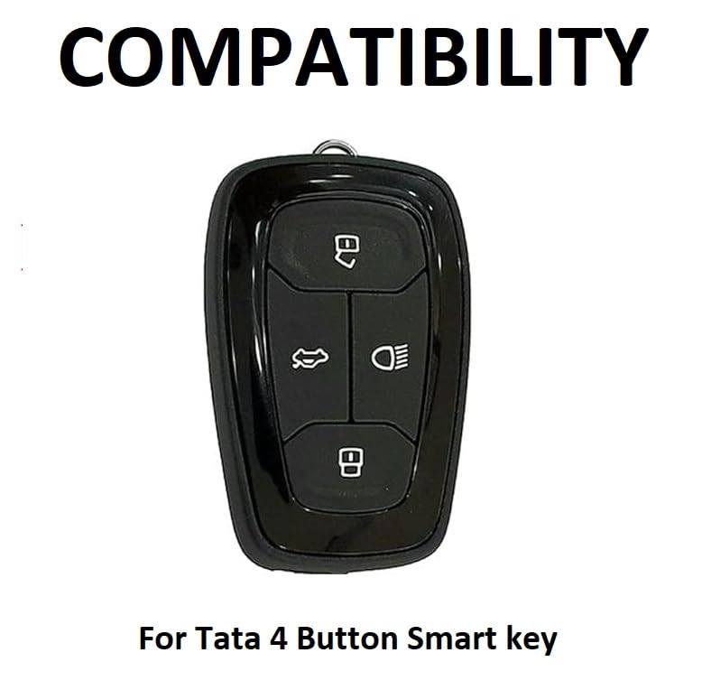Metal Key Cover for Tata Car , 4-Button Smart Key Case with Metal Body and Keychain, Compatible with Nexon, Harrier, Safari, Punch, Altroz, Curvv, EV Models