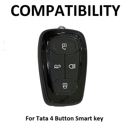 Metal Key Cover for Tata Car , 4-Button Smart Key Case with Metal Body and Keychain, Compatible with Nexon, Harrier, Safari, Punch, Altroz, Curvv, EV Models