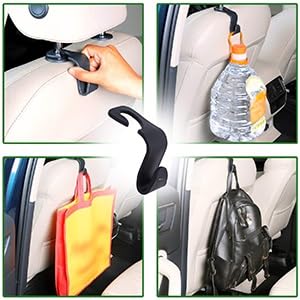 Car Backseat Headrest Hook, 4 Pcs Plastic Hanging Storage Holder, Car Organiser, Space Saving, Suitable for All Cars, Black