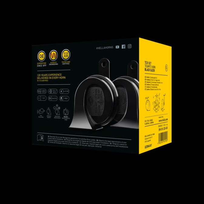 HELLA 011225831 Black 12V BX Trumpet Horn Kit(Universal Fit)