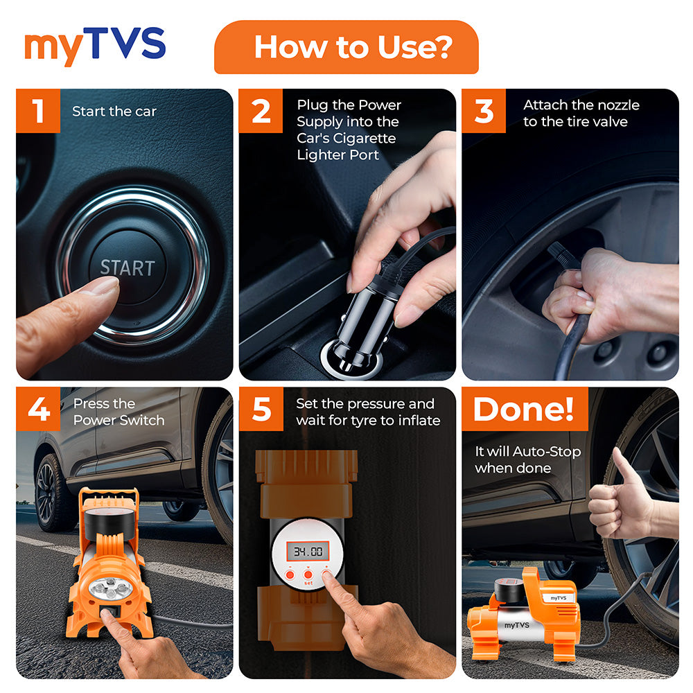 myTVS Digital Heavy Duty Car Tyre Inflator