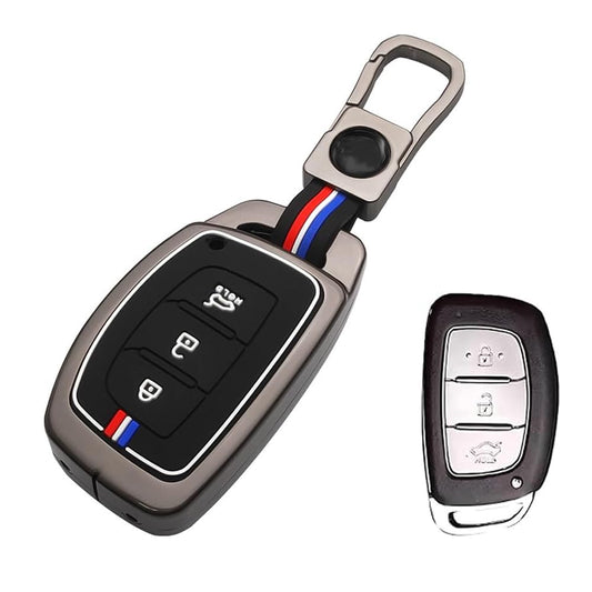 Metal Silicon Smart Key Cover for Hyundai, 3-Button, Compatible with i20, Creta, Venue, Tucson, Alcazar, Verna, Xcent, Aura, Elantra | Glow in Low-Light