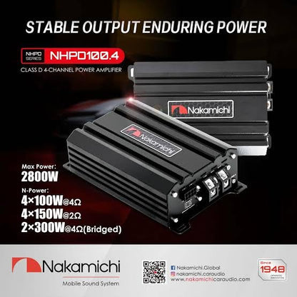 Nakamichi NHPD100.4 Class D 4-Channel Car Amplifier | 2800W Max | 100W RMS x 4 at 4Ω
