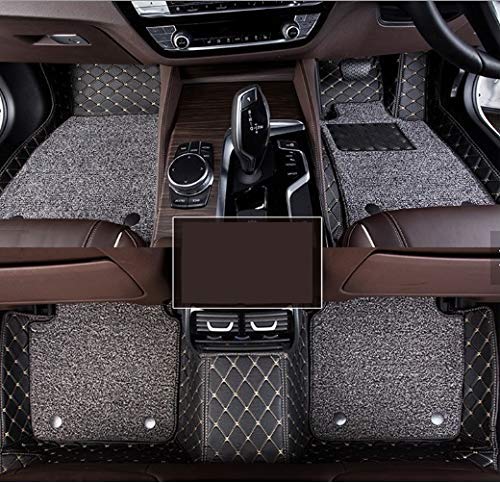 Faux Leather, Nylon 7D Car Floor Mats Compatible with TATA Safari 7 Seater (2021-2022), (Black with Grey Stitch)