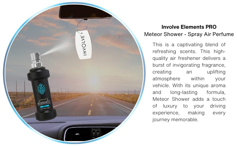 Involve your senses Elements Pro- Meteor Shower - 30 Ml| Refreshing Car Perfume Spray With Hanging Card|200 + Sprays | car perfumes and fresheners