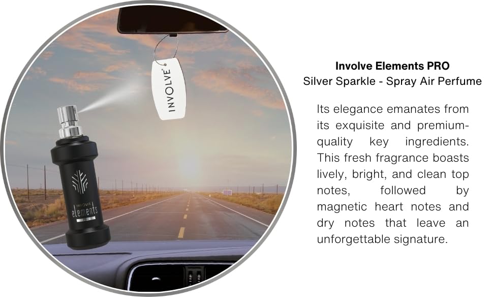 Involve your senses Elements Pro - Silver Sparkle - 30 ml - Premium Spray Air Perfume Spray With Hanging Card |200 + Sprays | car perfumes and fresheners