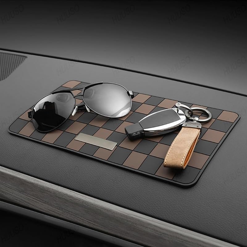 Car Dashboard Non-Slip Mat, Checkered Pattern, Black and Brown