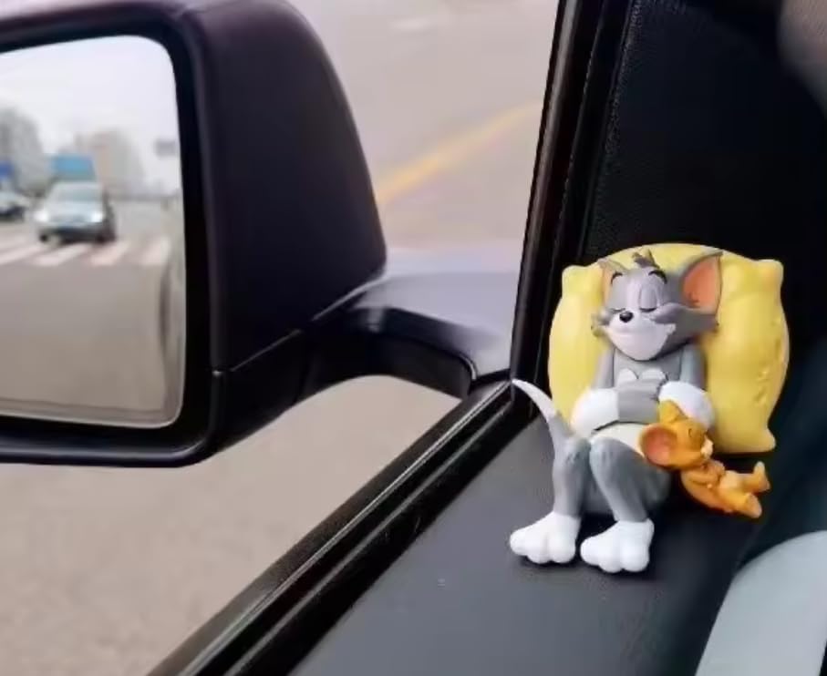 Tom and Jerry Car Dashboard Decoration, Sleeping Cat and Mouse Figurine with Yellow Cushion, Car Dashboard and Table Top Ornament