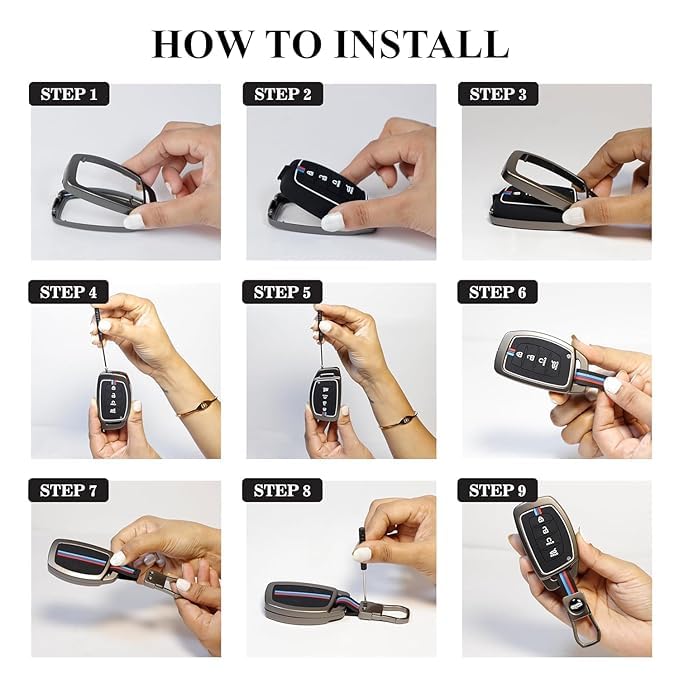 Metal Silicon Smart Key Cover for Hyundai, 3-Button, Compatible with i20, Creta, Venue, Tucson, Alcazar, Verna, Xcent, Aura, Elantra | Glow in Low-Light