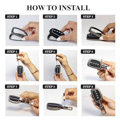 Metal Silicon Smart Key Cover for Hyundai, 3-Button, Compatible with i20, Creta, Venue, Tucson, Alcazar, Verna, Xcent, Aura, Elantra | Glow in Low-Light