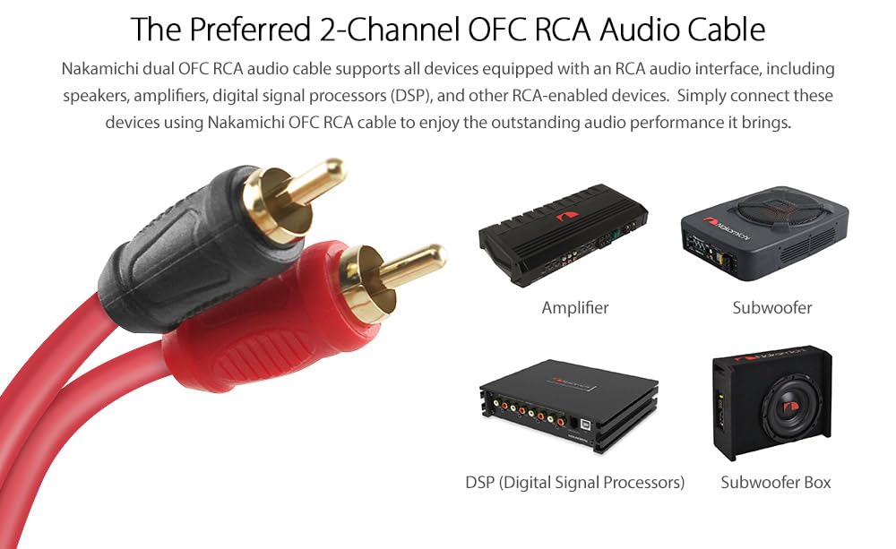 Nakamichi RCA OFC Cable 2-Male to 2-Male Audio Stereo Cable | Hi-Fi / Subwoofer / Car Audio