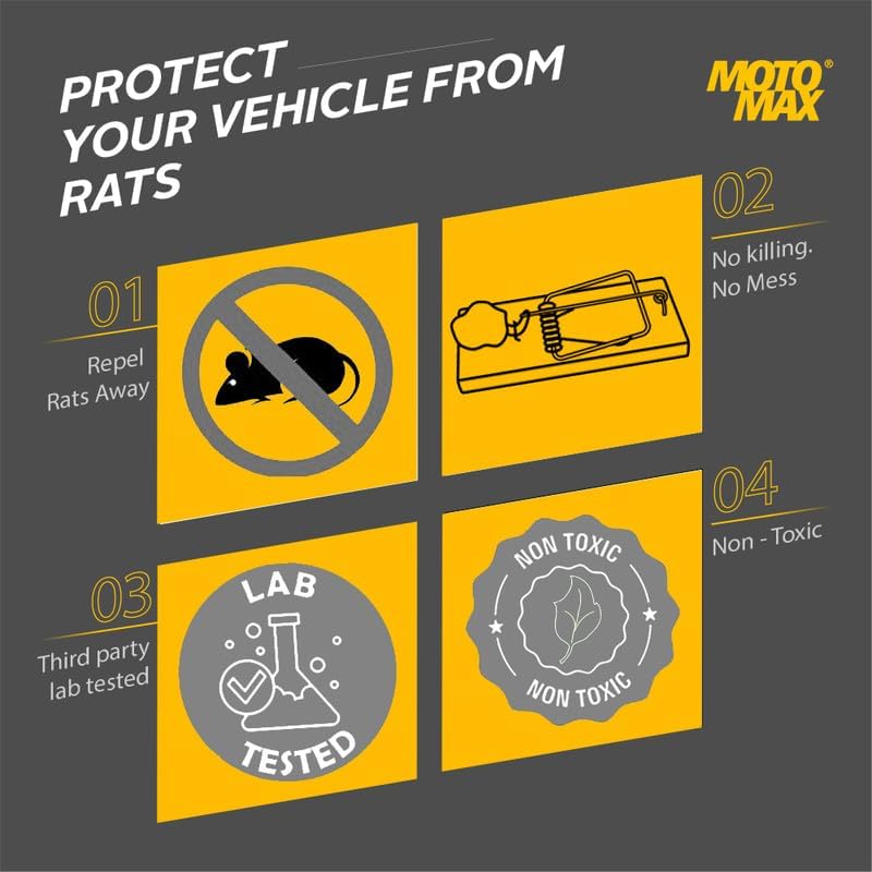 Motomax Rat Repellent Spray 100 ml - Protection for Engine parts & wires, Wheel Arch | Non-Toxic | No Stink | No Kill | Repel Rats Away | Lasts Upto 3 Months | Water & Rain Resistant