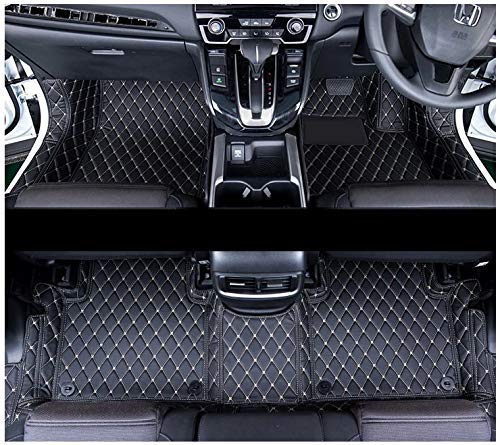 Faux Leather, Nylon 7D Car Floor Mats Compatible with TATA Safari 7 Seater (2021-2022), (Black with Grey Stitch)