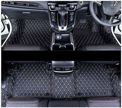 Faux Leather, Nylon 7D Car Floor Mats Compatible with TATA Safari 7 Seater (2021-2022), (Black with Grey Stitch)