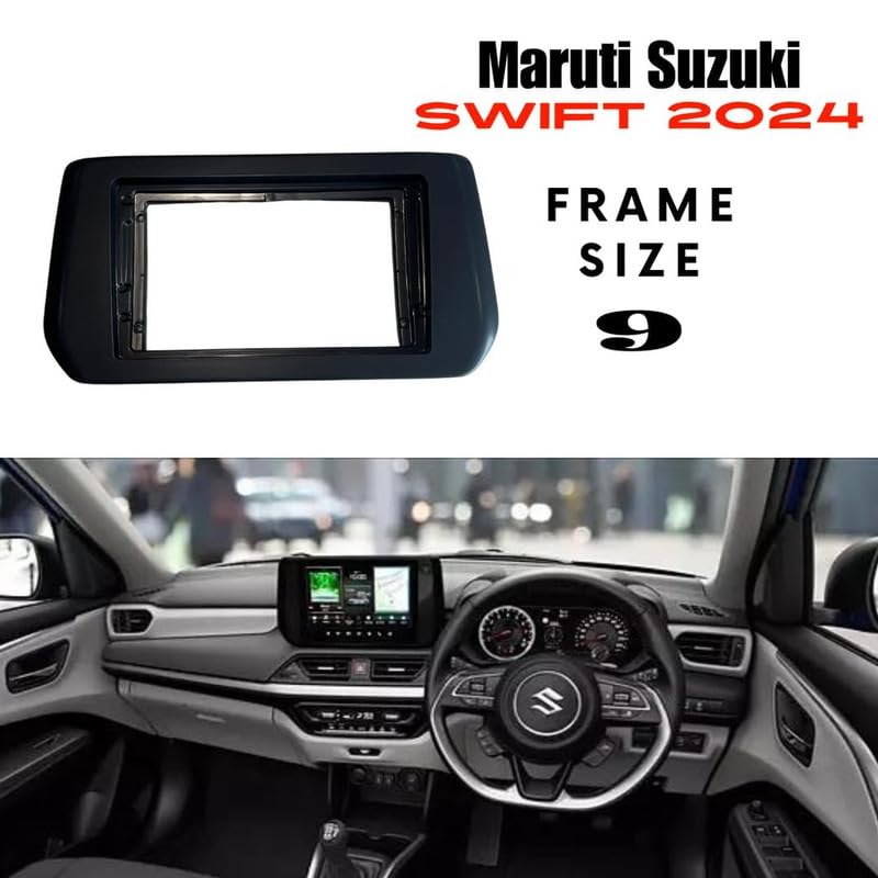 Android Stereo Frame 9 Inch Suitable For New Swift 2024 Matte Black Finish with Power Cable Connector