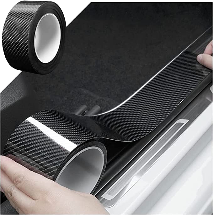 Car Sticker Carbon Fiber Rubber,Entry Guard Protector Strip Car Door Sill Protector,Bumper Door Guard Scuff Plate Protectors Tape Anti-Scratch Step 5 M Polyvinyl Chloride (Black)