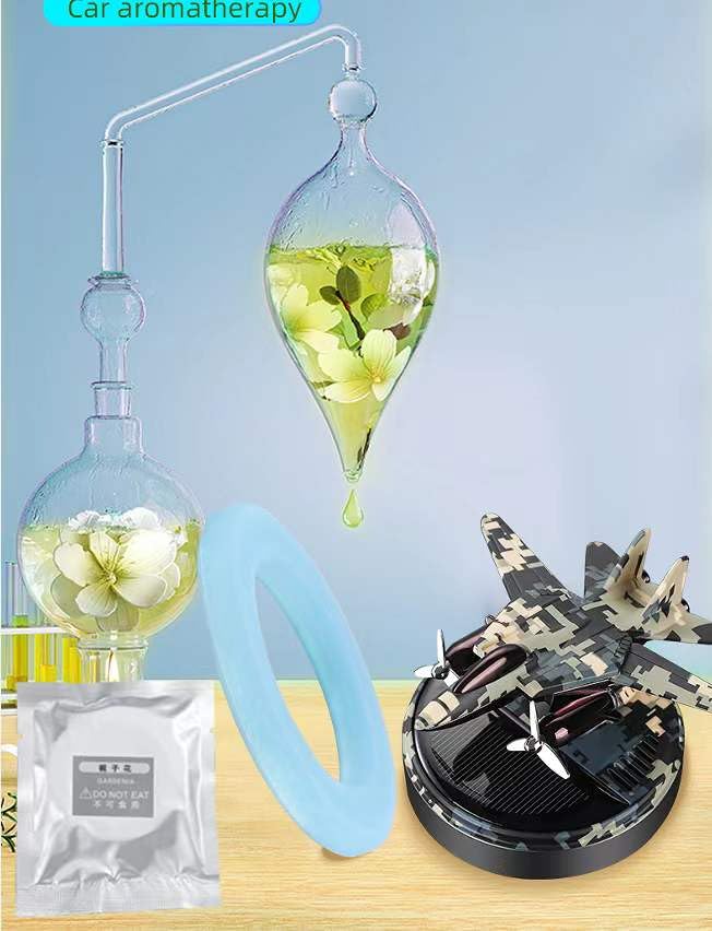 Solar Car Air Freshener, Fighter Jet Design, Camouflage Pattern, Aluminium Alloy Construction, Natural Fragrance Diffuser | Runs without battery