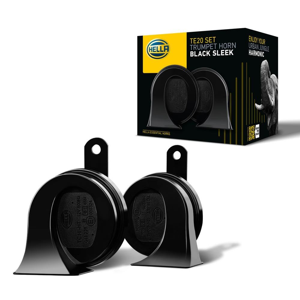 HELLA 011225831 Black 12V BX Trumpet Horn Kit(Universal Fit)
