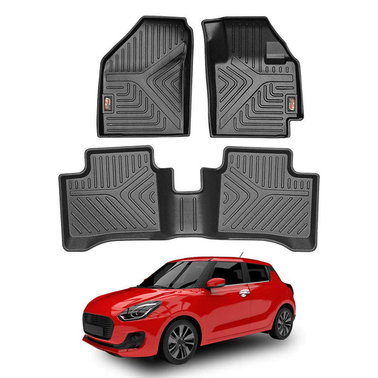 GFX Car Floor Mats for Maruti Swift (2018–2021) | Waterproof | Anti-Slip | All-Weather | Stylish Protection | Sleek Black