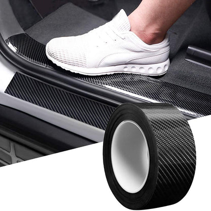 Car Sticker Carbon Fiber Rubber,Entry Guard Protector Strip Car Door Sill Protector,Bumper Door Guard Scuff Plate Protectors Tape Anti-Scratch Step 5 M Polyvinyl Chloride (Black)