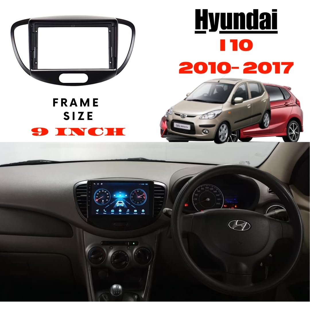 Android Frame 9 inch (Suitable for Hyundai i10 2008 to 2014) 2 Din Car Dashboard Radio Fascia Dash Car Stereo Frame with Wiring