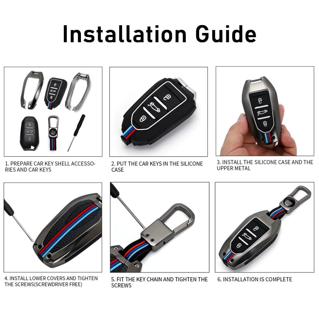 Metal Key Cover for Tata Car , 4-Button Smart Key Case with Metal Body and Keychain, Compatible with Nexon, Harrier, Safari, Punch, Altroz, Curvv, EV Models