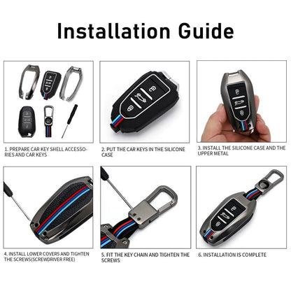 Metal Key Cover for Tata Car , 4-Button Smart Key Case with Metal Body and Keychain, Compatible with Nexon, Harrier, Safari, Punch, Altroz, Curvv, EV Models