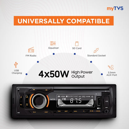myTVS Universal Single DIN MP3 Media Player for All Cars | Car Music Player with Bluetooth| Car Stereo System (Music & Charging), AUX in, FM, Hands Free Calling & Remote Control