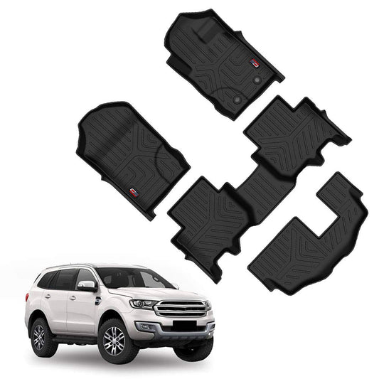 GFX Car Floor Mats for Ford Endeavour (2020 Onwards) Automatic – 6 Seater | Waterproof | Anti-Slip | All-Weather | Stylish Protection | Sleek Black