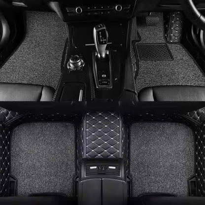 Faux Leather, Nylon 7D Car Floor Mats Compatible with Maruti Suzuki XL6, (Black with Beige Stitch)