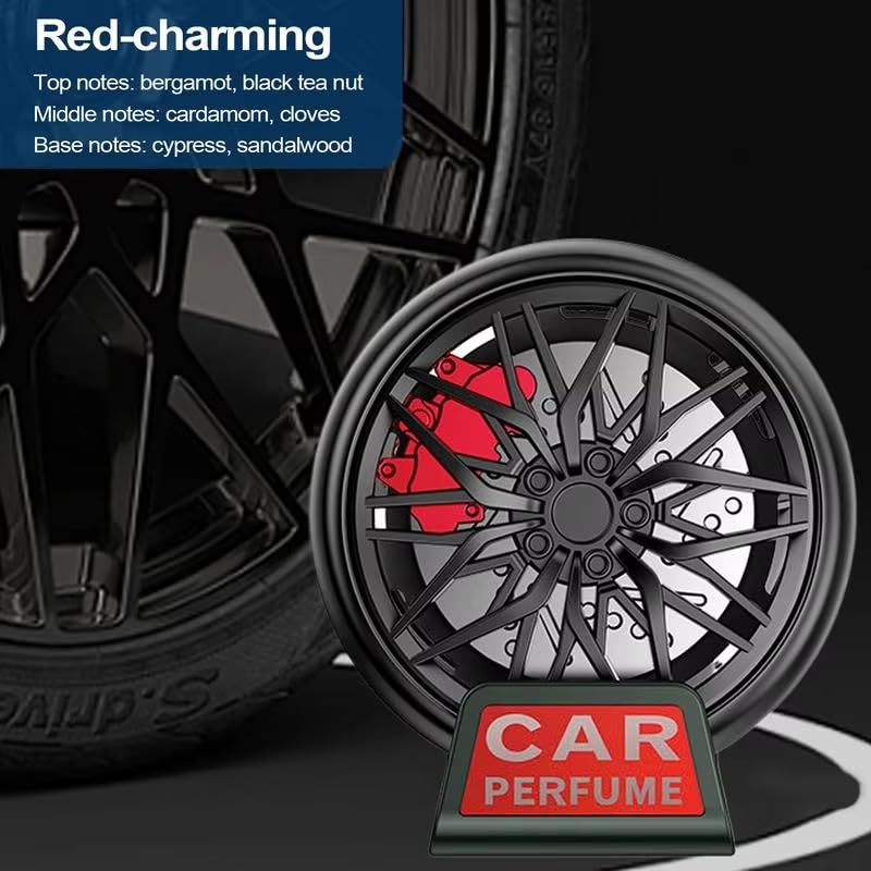 Car Air Freshener AC Vent Clip, Wheel Hub Design | ABS+Alloy Material | Auto wheel rotate - Red