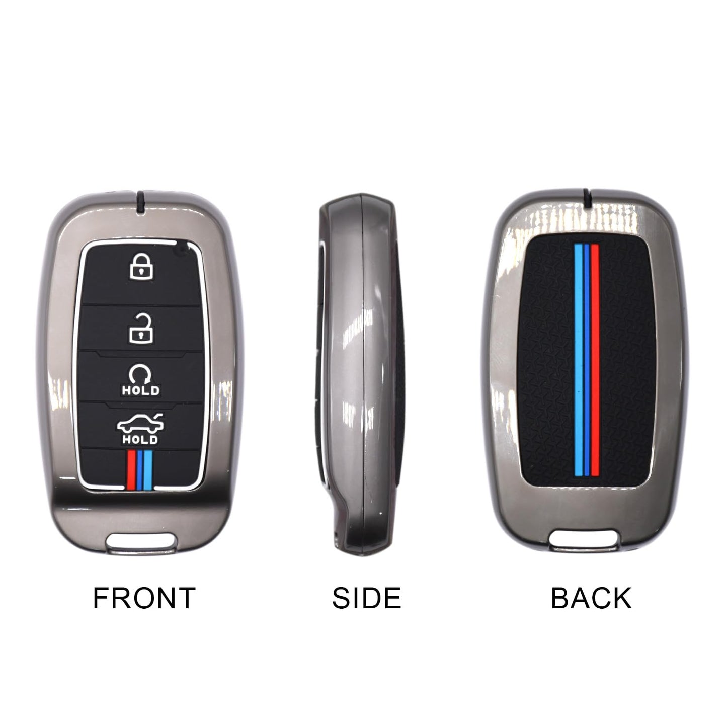 Premium Key Cover Case for Kia Sonet, Seltos 2020, Carens, 4-Button Smart Key, Metal Shell with Silicone Protection