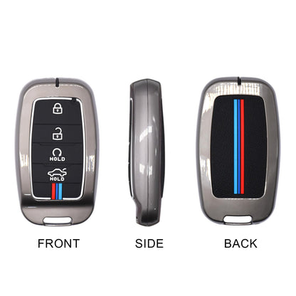 Premium Key Cover Case for Kia Sonet, Seltos 2020, Carens, 4-Button Smart Key, Metal Shell with Silicone Protection