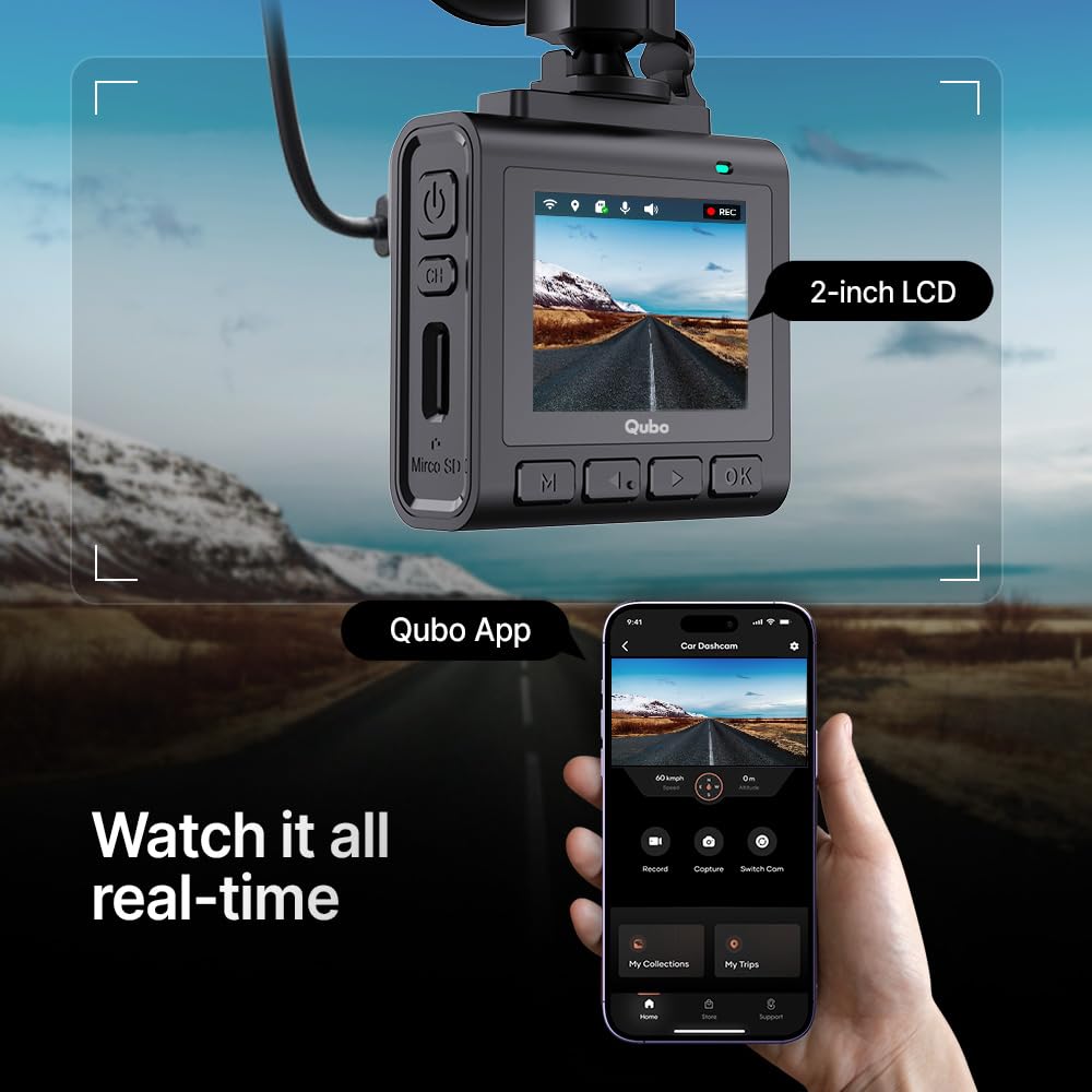 Qubo Car Dashcam Pro 2.7K Dual Channel | Front + Rear Camera | GPS + Wi-Fi | Hero Group