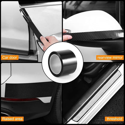 Car Sticker Carbon Fiber Rubber,Entry Guard Protector Strip Car Door Sill Protector,Bumper Door Guard Scuff Plate Protectors Tape Anti-Scratch Step 5 M Polyvinyl Chloride (Black)