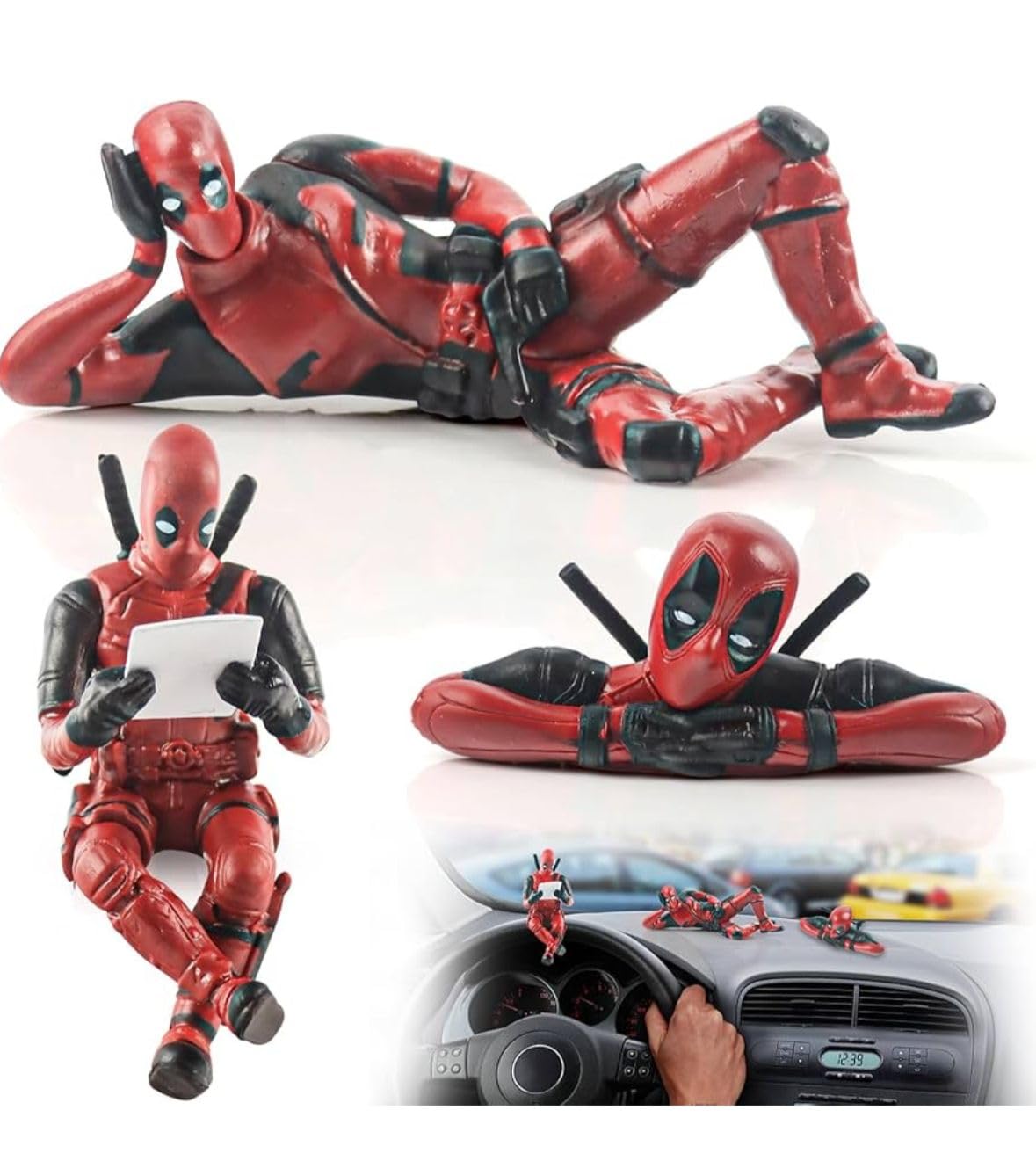 Deadpool Action Figure (3 pcs) PVC Model Universal Decorative for Car Dashboard, Office Desk, Home Decor, Unique Action Marvel Figure
