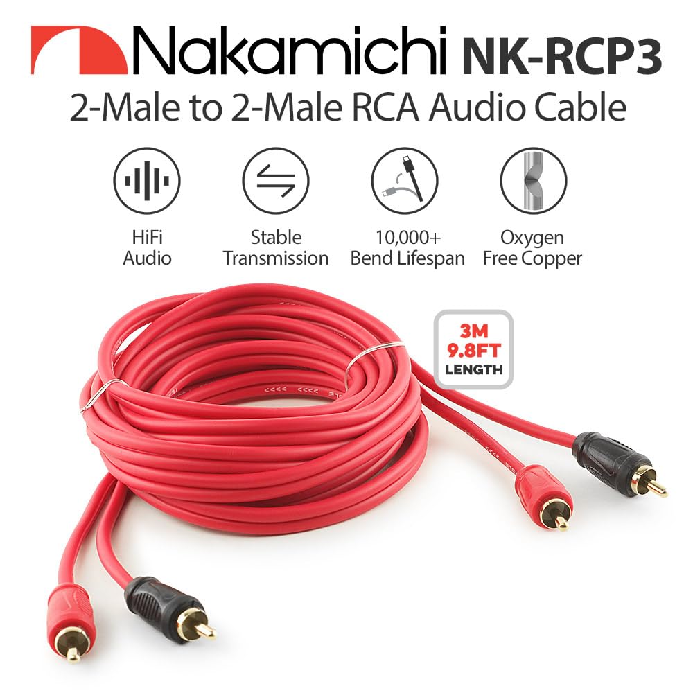 Nakamichi RCA OFC Cable 2-Male to 2-Male Audio Stereo Cable | Hi-Fi / Subwoofer / Car Audio