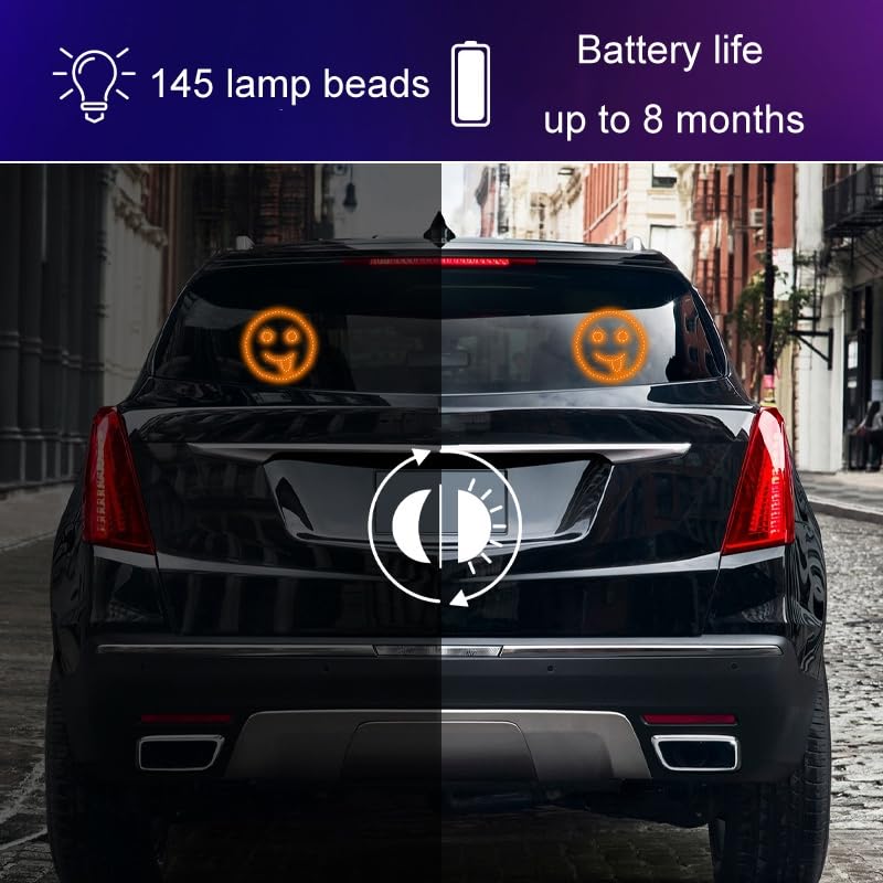 Fun Emoticon LED Light with Remote Control, Car Funny Emoji Light Rear Windows, Super Bright Display, 8 Months Battery Life