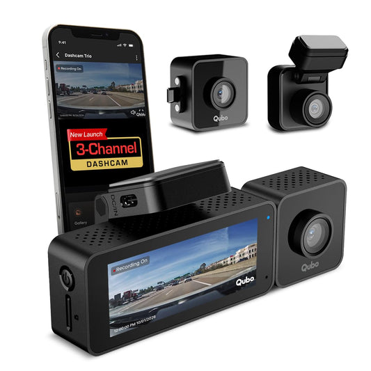 Qubo 3-Channel Dashcam Trio by Hero Group (Front + Rear + Cabin Camera) | 2K QHD | Wi-Fi + GPS