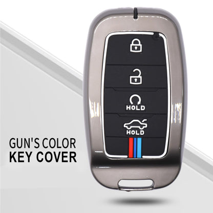 Premium Key Cover Case for Kia Sonet, Seltos 2020, Carens, 4-Button Smart Key, Metal Shell with Silicone Protection