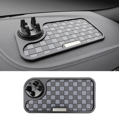 Car Dashboard Non-Slip Mat, Universal Rubber Pad with Phone Holder, Checkerboard Design - (Black/Grey)