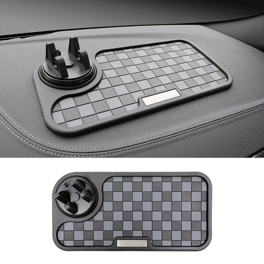 Car Dashboard Non-Slip Mat, Universal Rubber Pad with Phone Holder, Checkerboard Design - (Black/Grey)