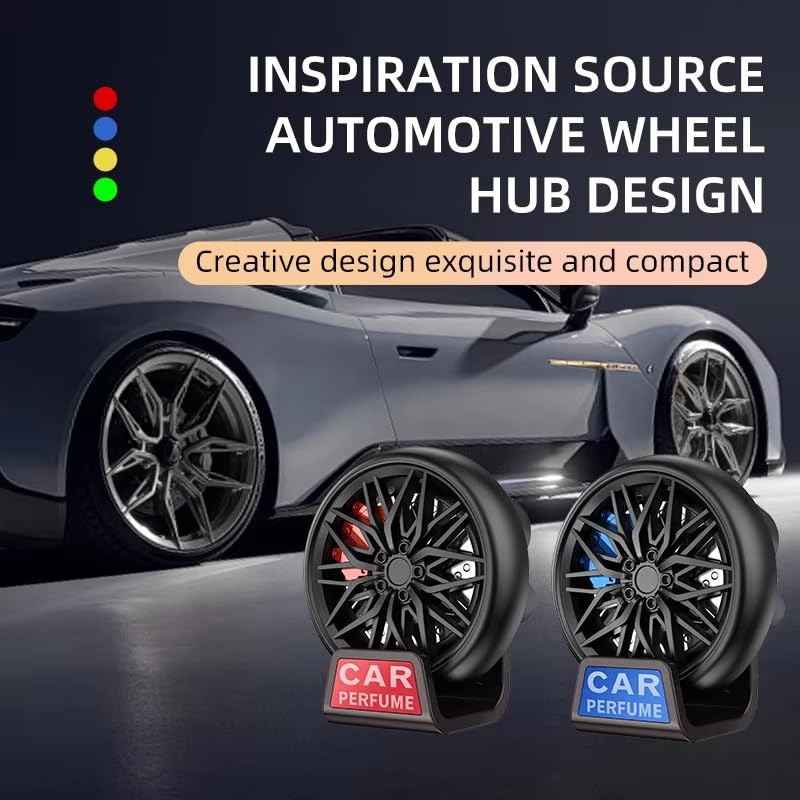 Car Air Freshener AC Vent Clip, Wheel Hub Design | ABS+Alloy Material | Auto wheel rotate - Red