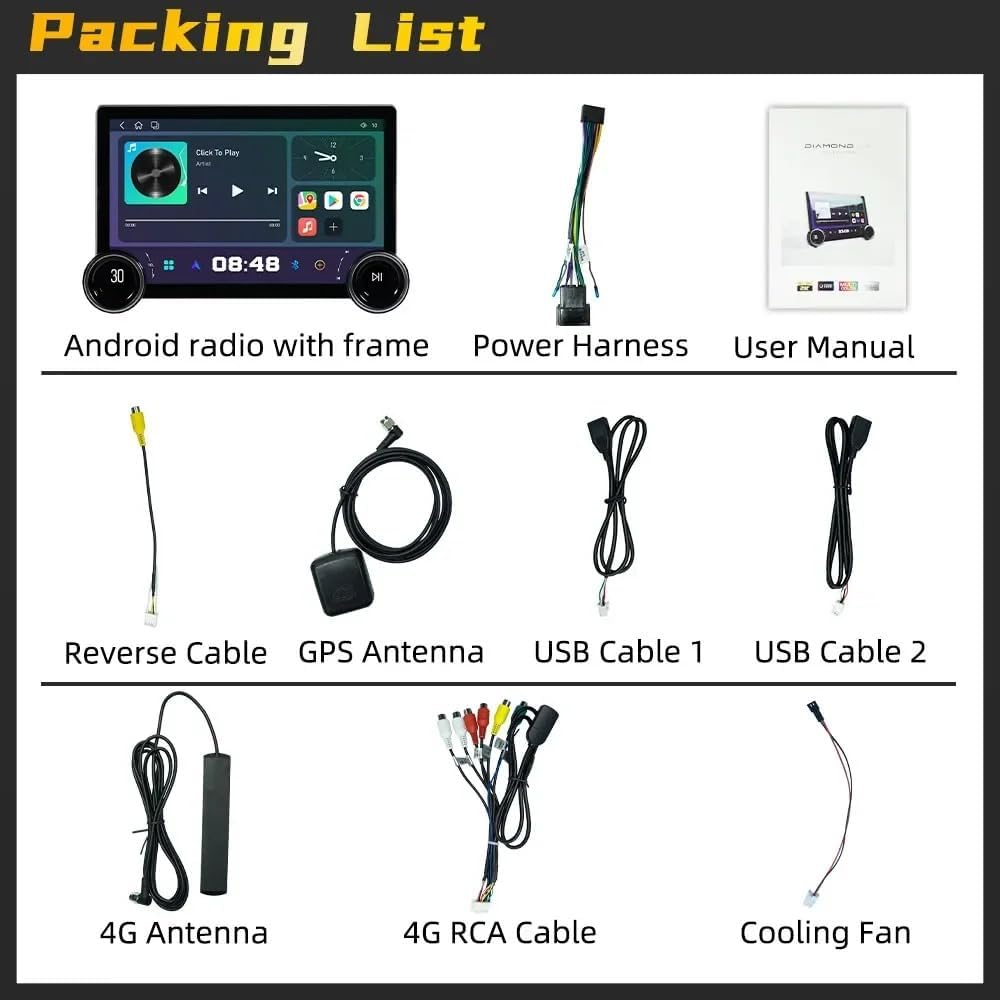 Diamond 2K Car Android System | 11.8 Inch Ultra-Clear Display | 4GB RAM + 64GB Storage | Wireless CarPlay & Android Auto | Universal Car Stereo | 2 Years Warranty