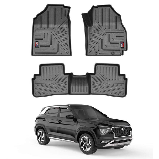 GFX Car Floor Mats for Hyundai Creta (2024 Onwards) | Waterproof | Anti-Slip | All-Weather | Stylish Protection | Sleek Black
