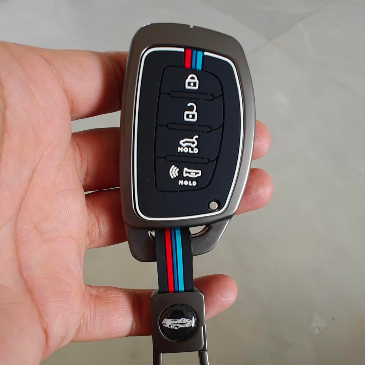 Premium Alloy Car Key Cover with 360° Protection, Inner Silicone Guard, Compatible with Hyundai 4-Button Smart Keys (Creta, i20, Venue, Elantra, Tucson)