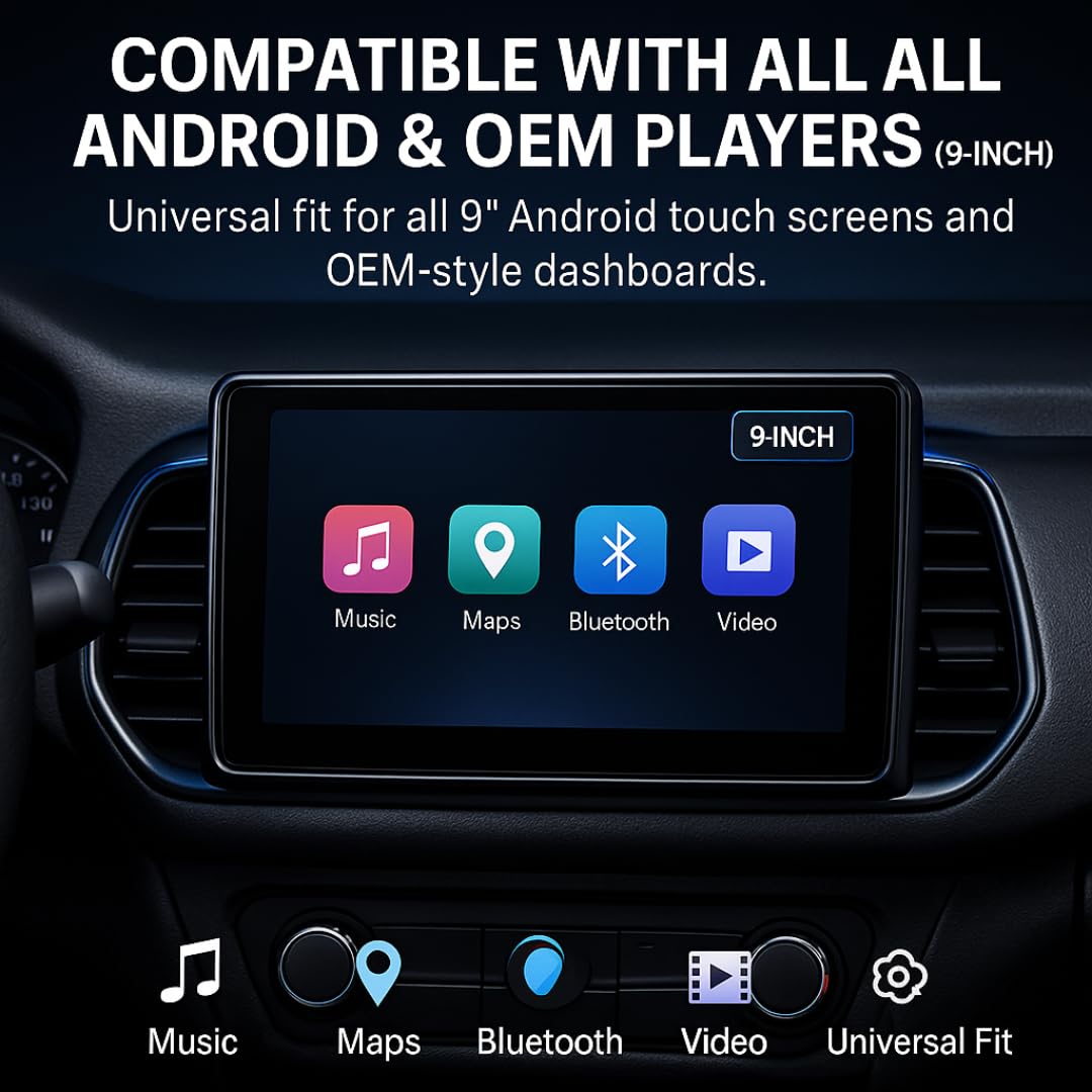 Android Stereo Frame (Suitable For Mahindra Scorpio New) 9 Inch with Power Cable Connector | Durable & Scratch-Resistant