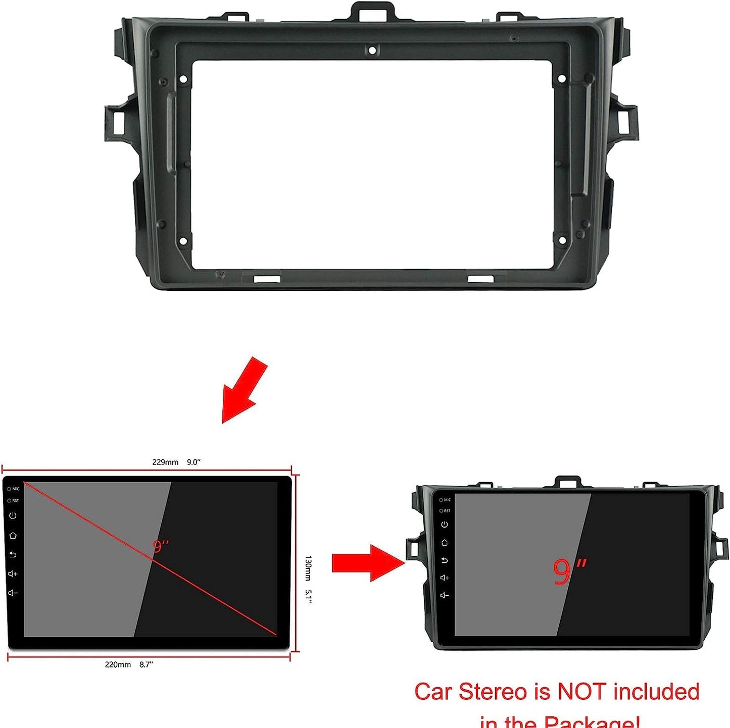 Android Frame 9 inch (Suitable for Base Model Toyota Corolla Altis 2008-2012) Toyota Car Stereo Frame with Wiring